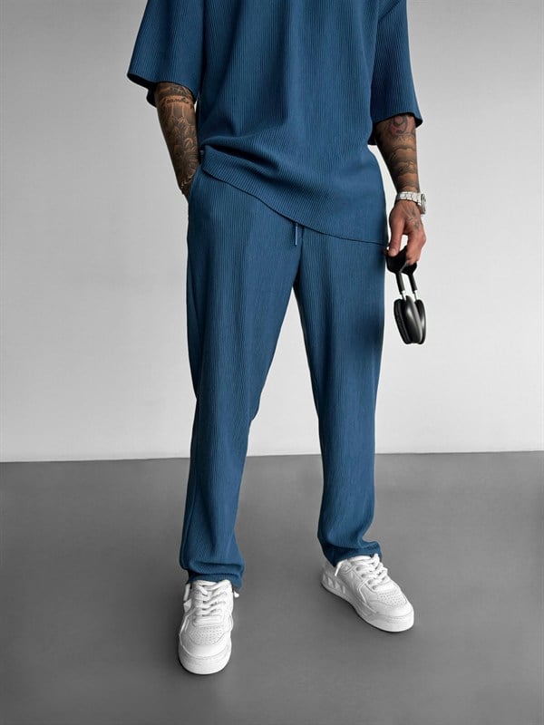 Loose Fit Ribbed Trousers - İndigo