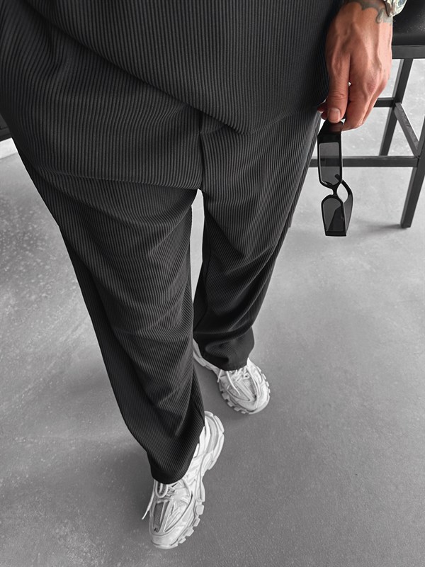 Loose Fit Ribbed Trousers - Siyah