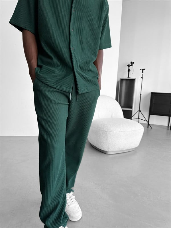 Loose Fit Ribbed Trousers - Yeşil