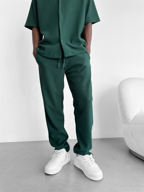 Loose Fit Ribbed Trousers - Yeşil