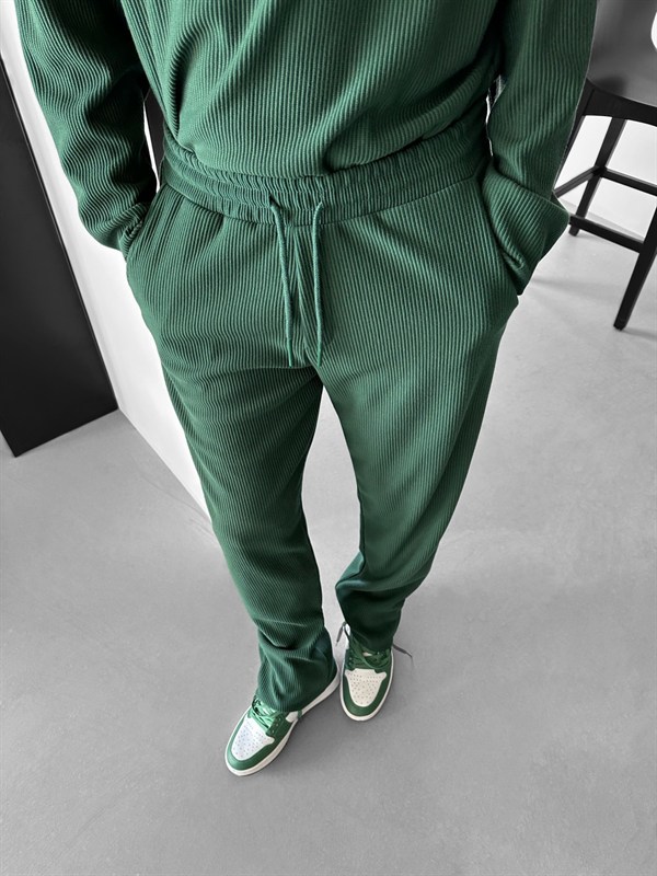 Loose Fit Ribbed Trousers - Yeşil