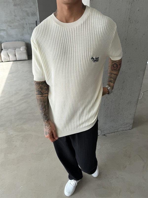 Los Angels Triko Nakışlı T-Shirt - Ekru