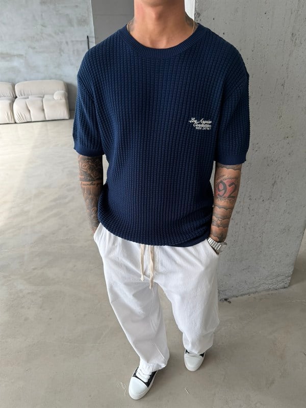 Los Angels Triko Nakışlı T-Shirt - Lacivert