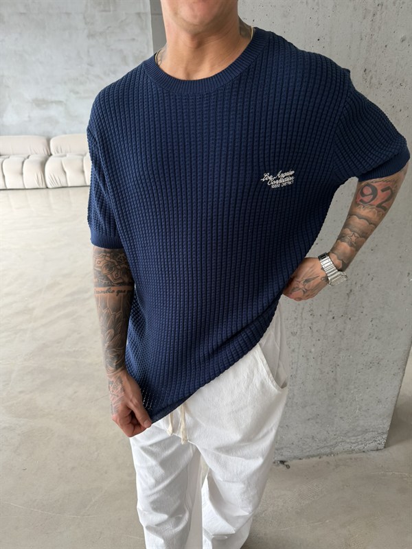 Los Angels Triko Nakışlı T-Shirt - Lacivert