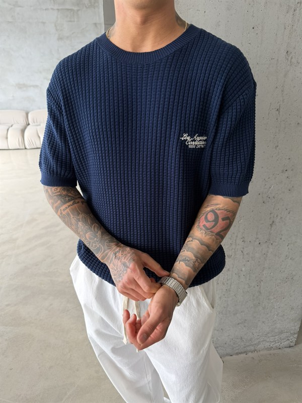 Los Angels Triko Nakışlı T-Shirt - Lacivert