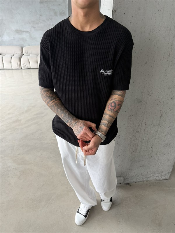 Los Angels Triko Nakışlı T-Shirt - Siyah