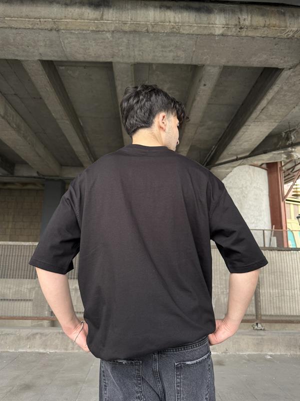 Lost Plan World Baskılı Oversize T-Shirt - Siyah
