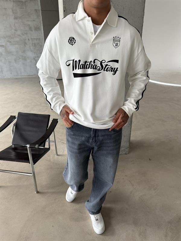 Matcha Story Polo Yaka Sweat - Beyaz