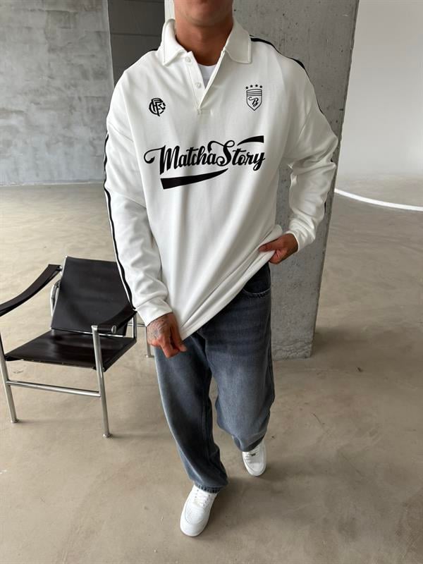 Matcha Story Polo Yaka Sweat - Beyaz