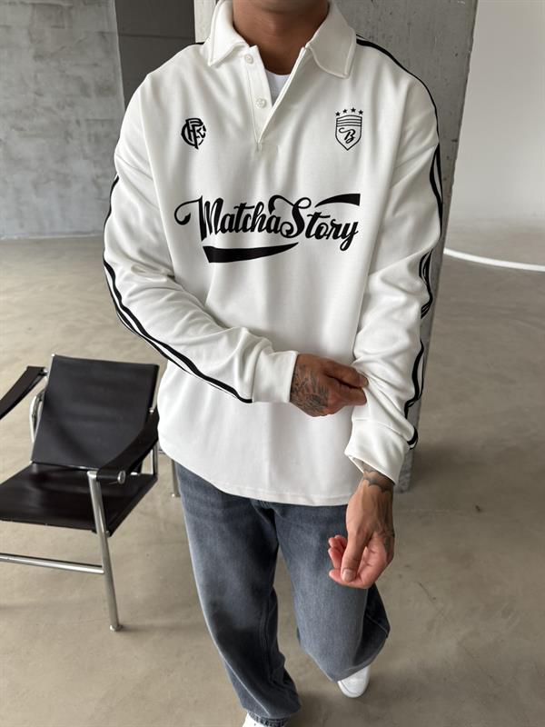 Matcha Story Polo Yaka Sweat - Beyaz