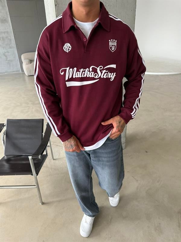 Matcha Story Polo Yaka Sweat - Bordo