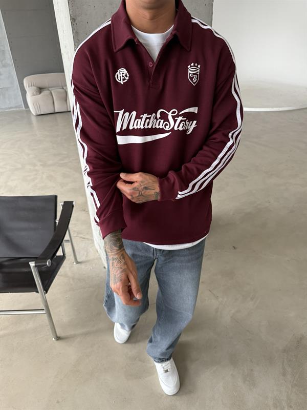 Matcha Story Polo Yaka Sweat - Bordo