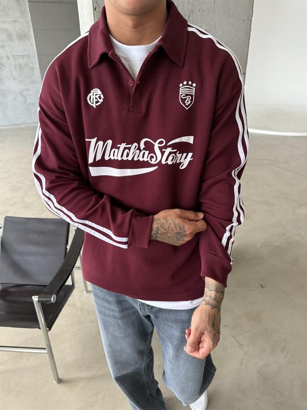 Matcha Story Polo Yaka Sweat - Bordo