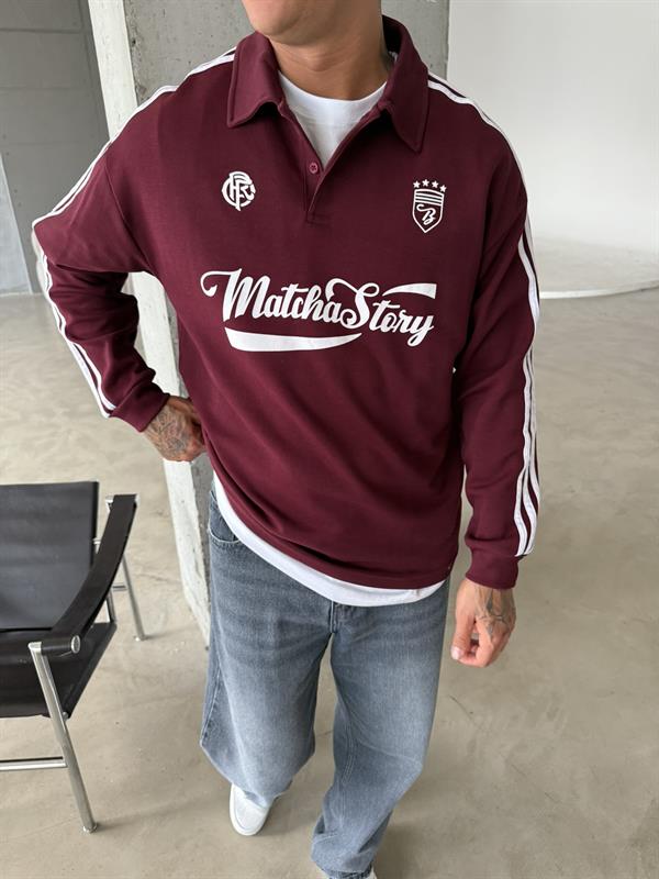 Matcha Story Polo Yaka Sweat - Bordo