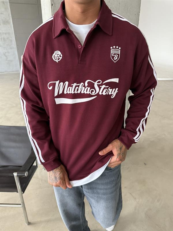 Matcha Story Polo Yaka Sweat - Bordo