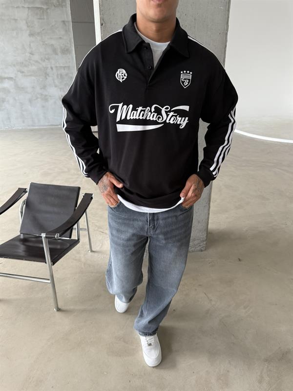 Matcha Story Polo Yaka Sweat - Siyah