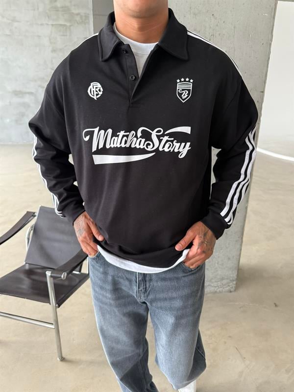 Matcha Story Polo Yaka Sweat - Siyah