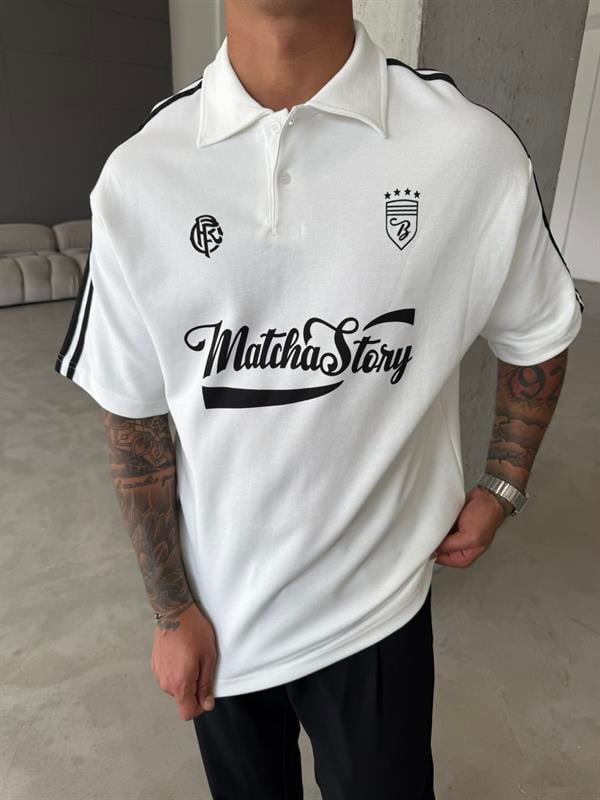 Matcha Story Polo Yaka T-Shirt- Beyaz