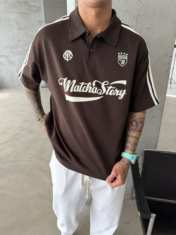 Matcha Story Polo Yaka T-Shirt- Kahve