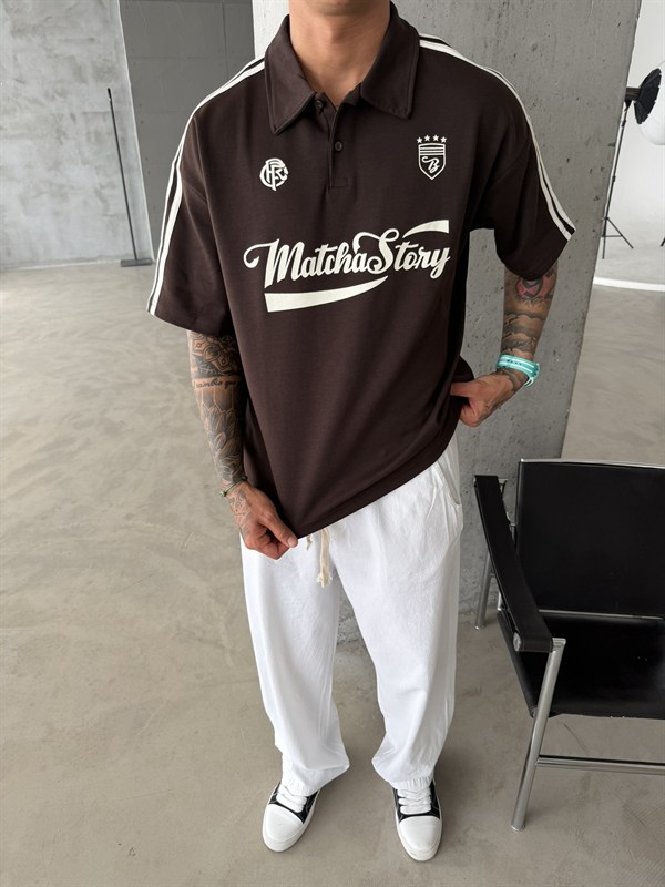 Matcha Story Polo Yaka T-Shirt- Kahve