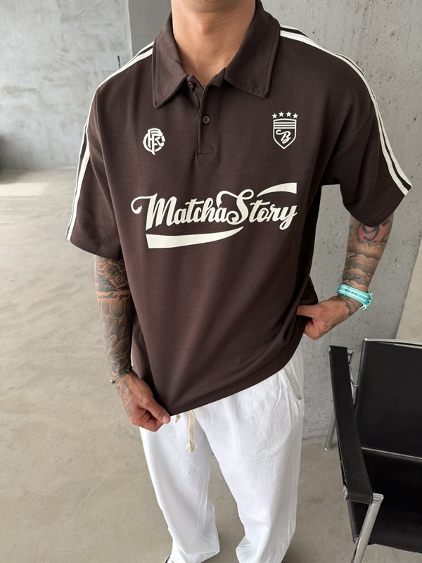 Matcha Story Polo Yaka T-Shirt- Kahve