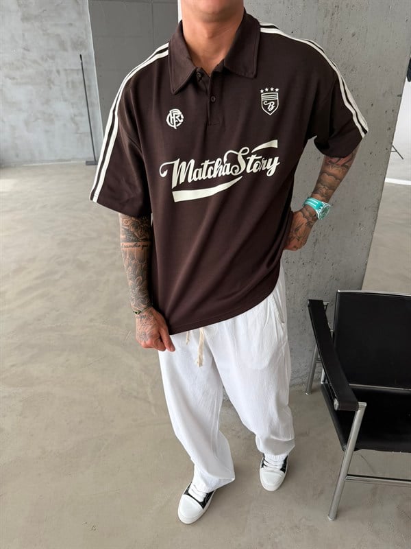 Matcha Story Polo Yaka T-Shirt- Kahve