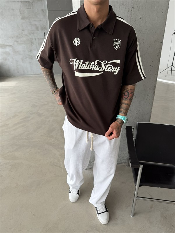 Matcha Story Polo Yaka T-Shirt- Kahve