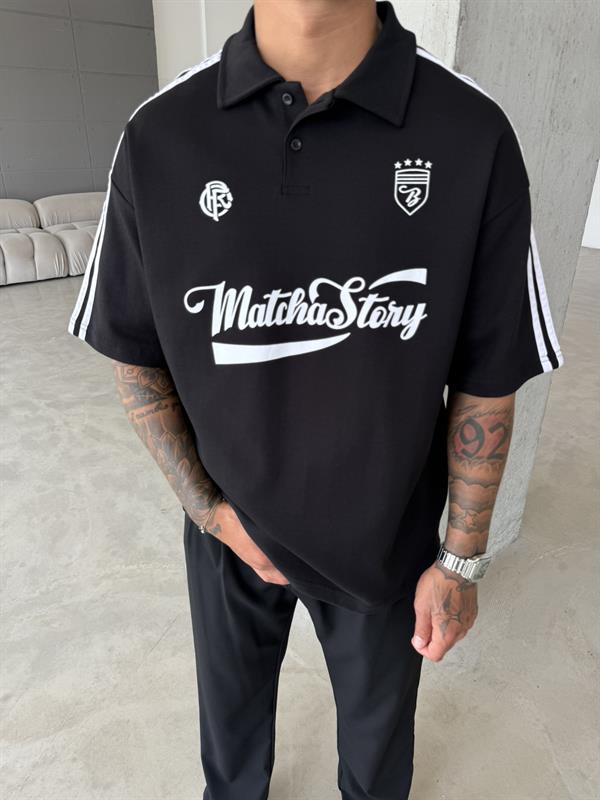 Matcha Story Polo Yaka T-Shirt- Siyah