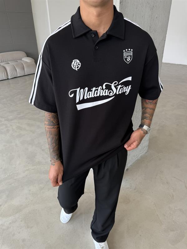 Matcha Story Polo Yaka T-Shirt- Siyah