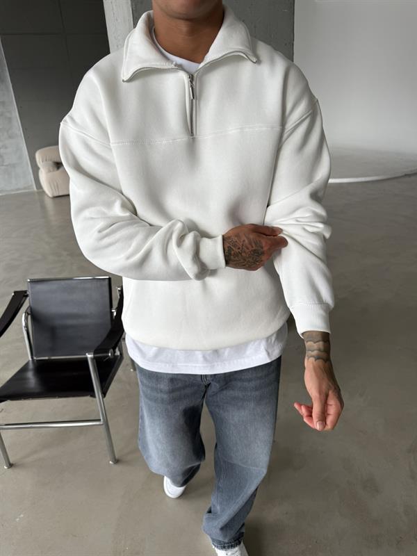 Minimal Basic Half Zip - Beyaz
