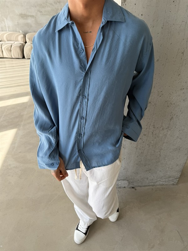 Modal Kumaş Basic Gömlek - İndigo