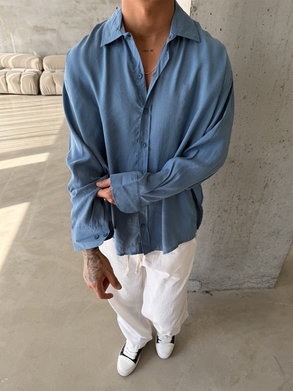 Modal Kumaş Basic Gömlek - İndigo