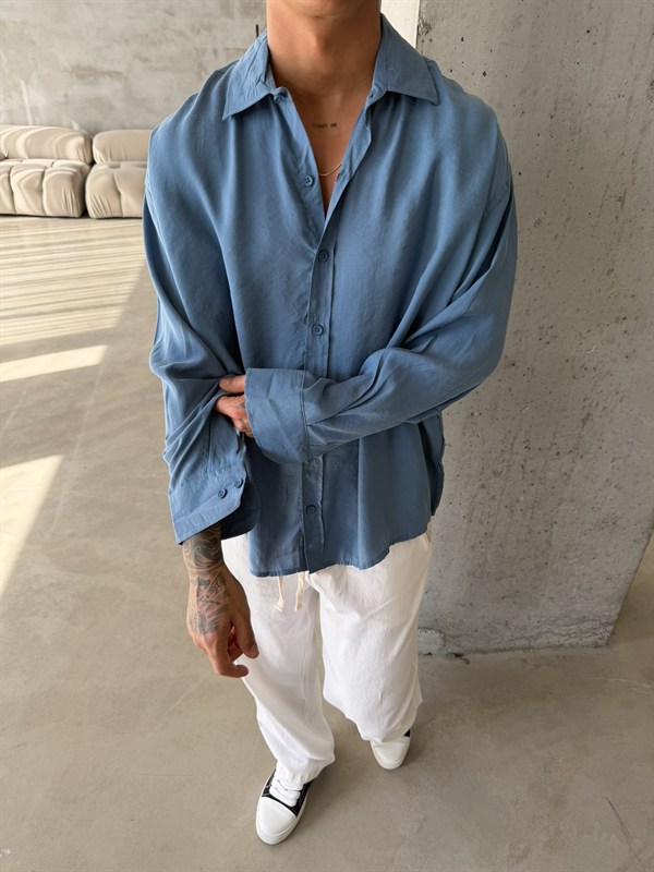 Modal Kumaş Basic Gömlek - İndigo