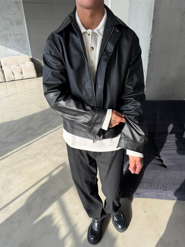 Modern Fit Deri Ceket - Siyah