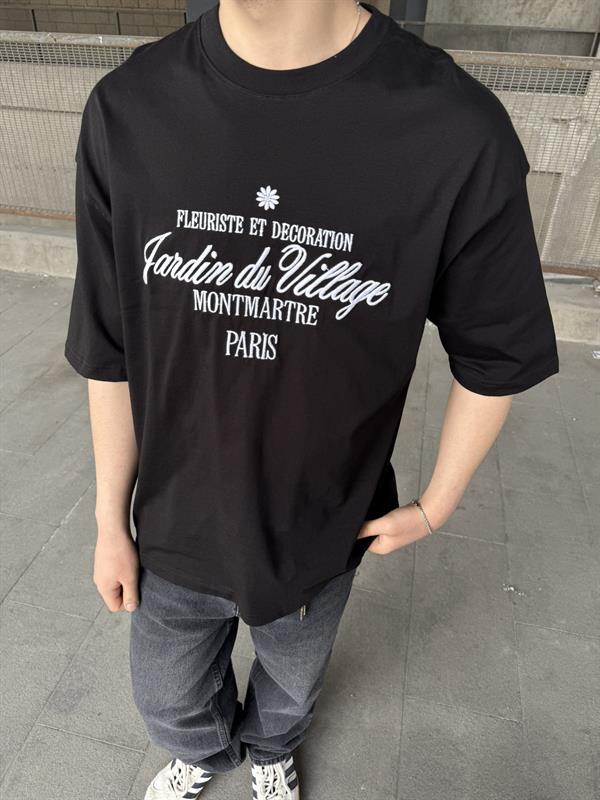 Montmatre Nakış Detaylı Oversize T-Shirt - Siyah