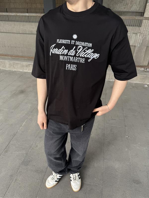 Montmatre Nakış Detaylı Oversize T-Shirt - Siyah