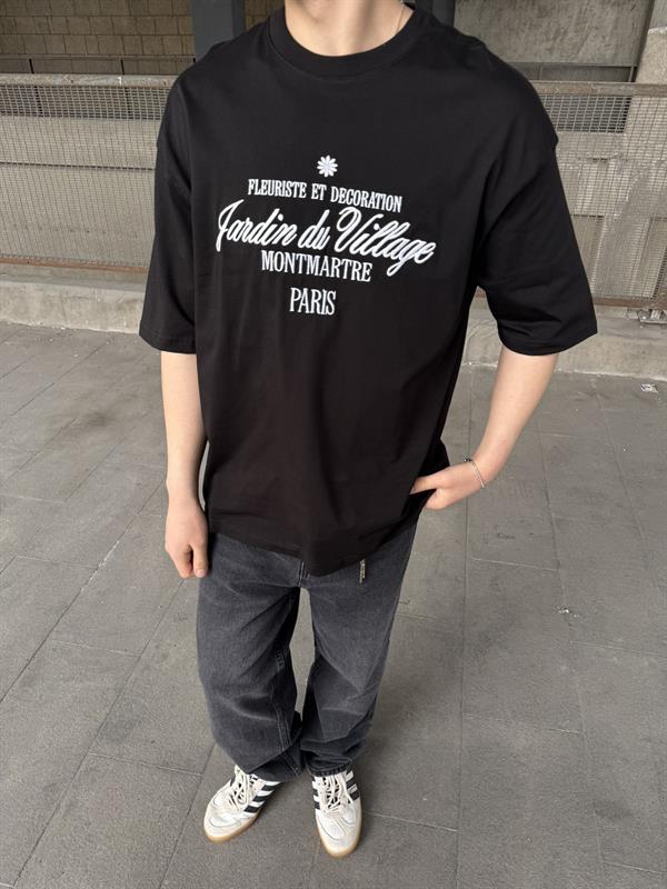 Montmatre Nakış Detaylı Oversize T-Shirt - Siyah