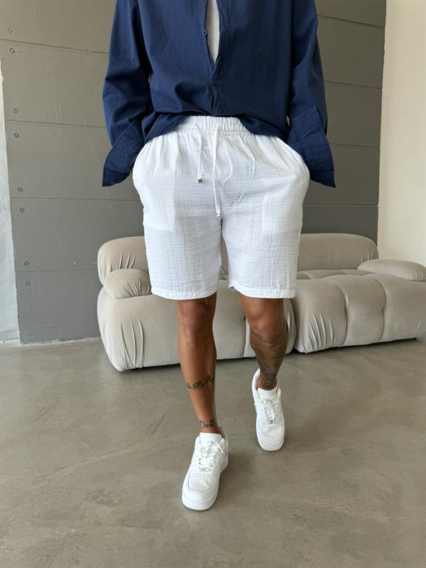 Müslin Kumaş Basic Şort - Beyaz