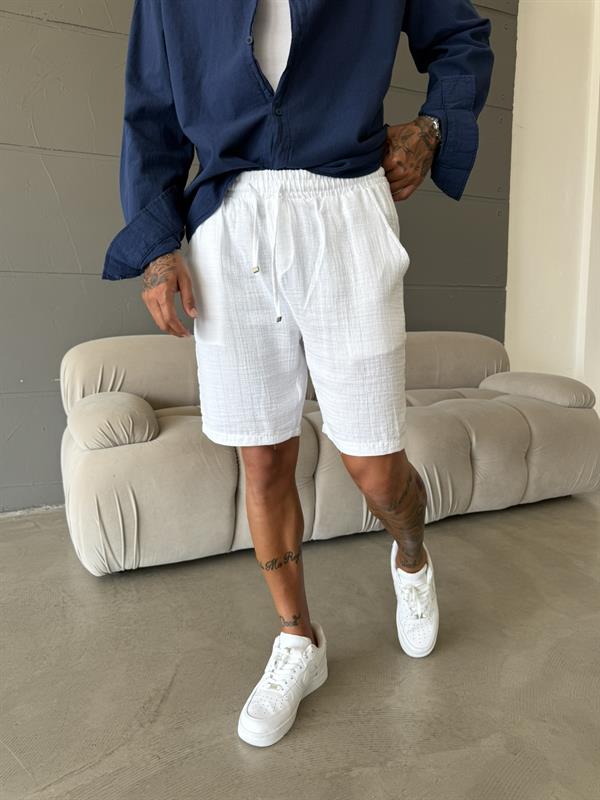 Müslin Kumaş Basic Şort - Beyaz