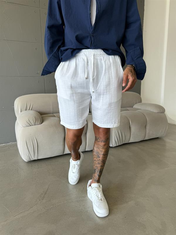 Müslin Kumaş Basic Şort - Beyaz