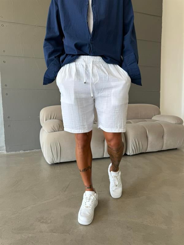 Müslin Kumaş Basic Şort - Beyaz