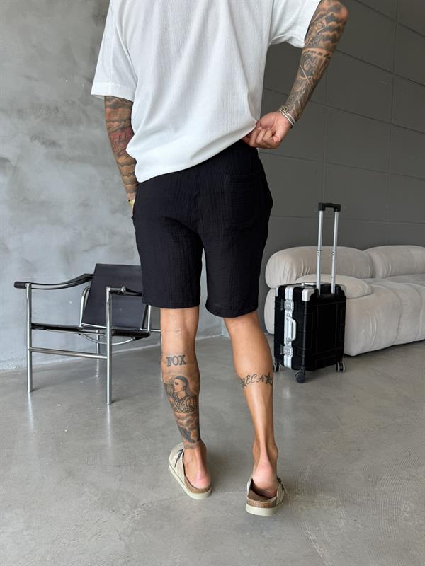 Müslin Kumaş Basic Şort - Siyah