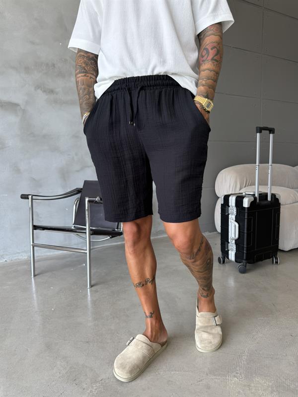 Müslin Kumaş Basic Şort - Siyah