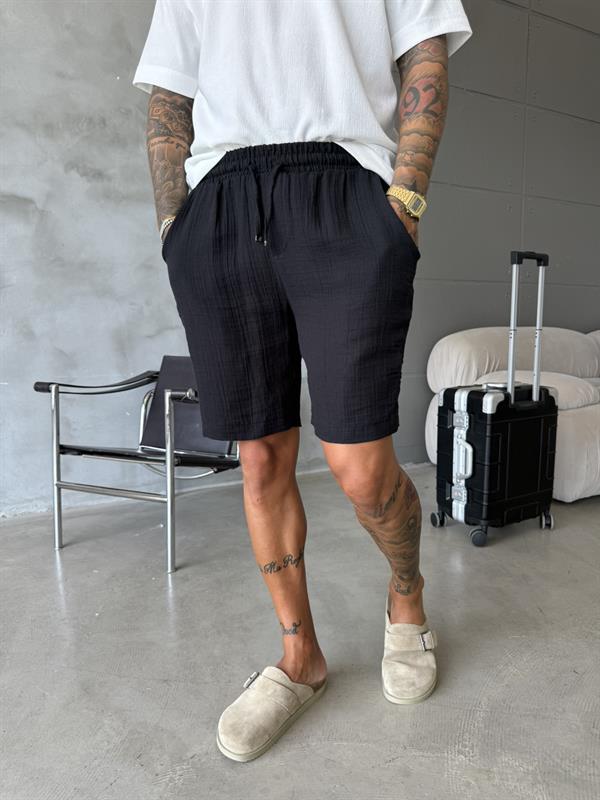 Müslin Kumaş Basic Şort - Siyah