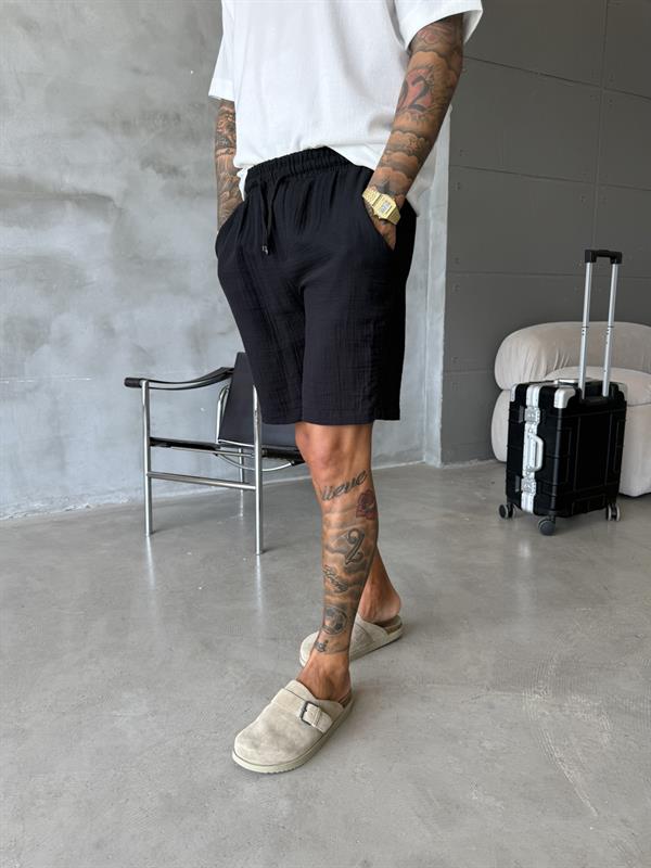 Müslin Kumaş Basic Şort - Siyah