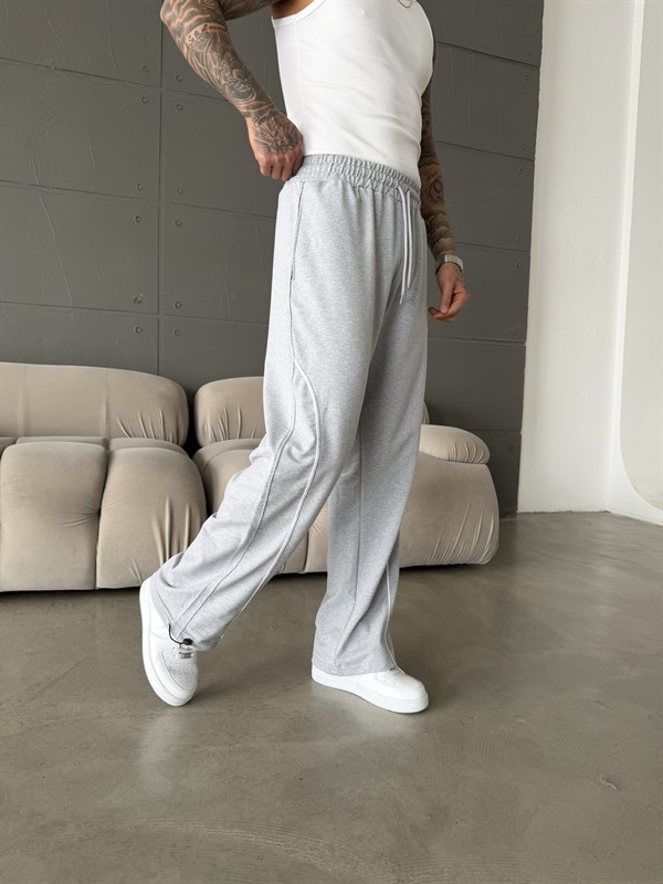 New York Nakışlı Stoper Paça Eşofman - Gri