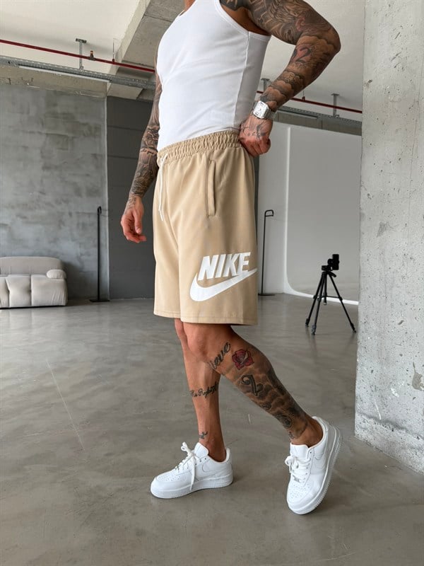 NK Büyük Baskılı Şort - Bej