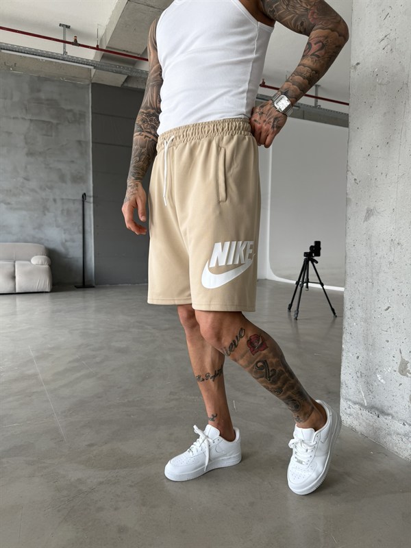 NK Büyük Baskılı Şort - Bej