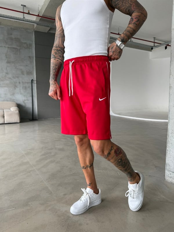 NK Cizgili Şort - Kırmızı