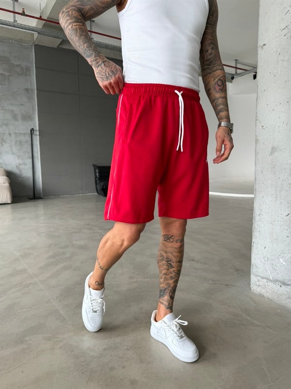 NK Cizgili Şort - Kırmızı